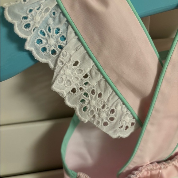 Pink Baby Romper with Green Trim - Picture 3 of 3